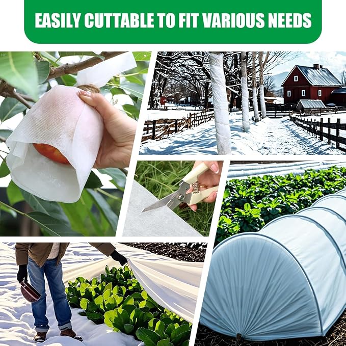 RooTrimmer Frost Covers Protection for Outdoor Plants 10Ft x 50Ft, Plant Blankets Freeze Cloths for Spring, Horticultural Fleece for Trees/Raised Beds/Vegetables/Shrubs (1.2 oz/yd², White)