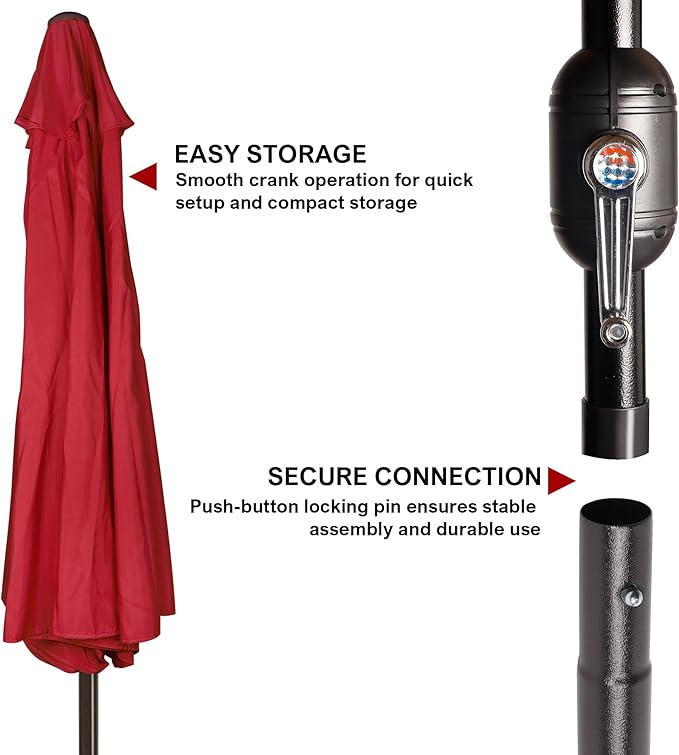 Blissun 9' Outdoor Patio Umbrella, Outdoor Table Umbrella, Yard Umbrella, Market Umbrella with 8 Sturdy Ribs, Push Button Tilt and Crank