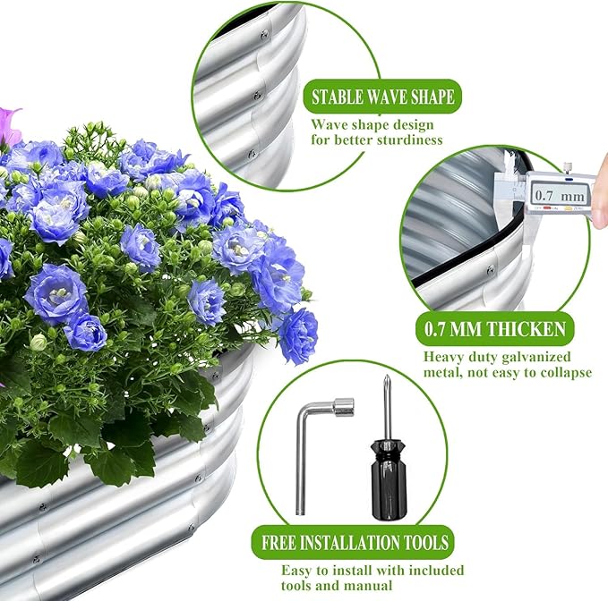 Galvanized Raised Garden Bed Outdoor, 4x2x1ft Large Planter Raised Bed Kit with Safety Edging and Gloves, Stainless Metal Raised Planter Box for Gardening Vegetables Herb Fruits Flowers