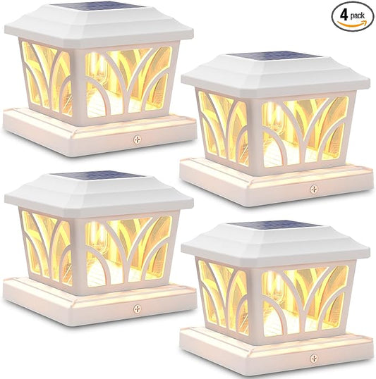 SIEDiNLAR Solar Post Cap Lights Outdoor, Aluminum Glass 2 Modes Edison LED Bulbs for 4x4 5x5 6x6 Vinyl/Wooden Posts Fence Deck Patio Decor, Warm White/Cool White Lighting 4 Pack (White)