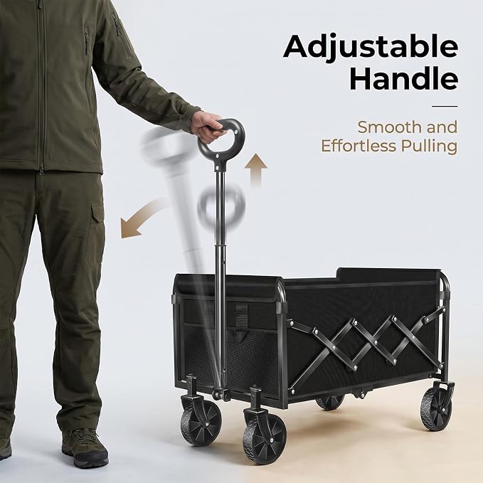 Wagons Carts Foldable - Portable Folding Collapsible Wagons with Wheels - Heavy Duty Utility Carts for Groceries, Shopping, Camping, Sports, Garden，Beach