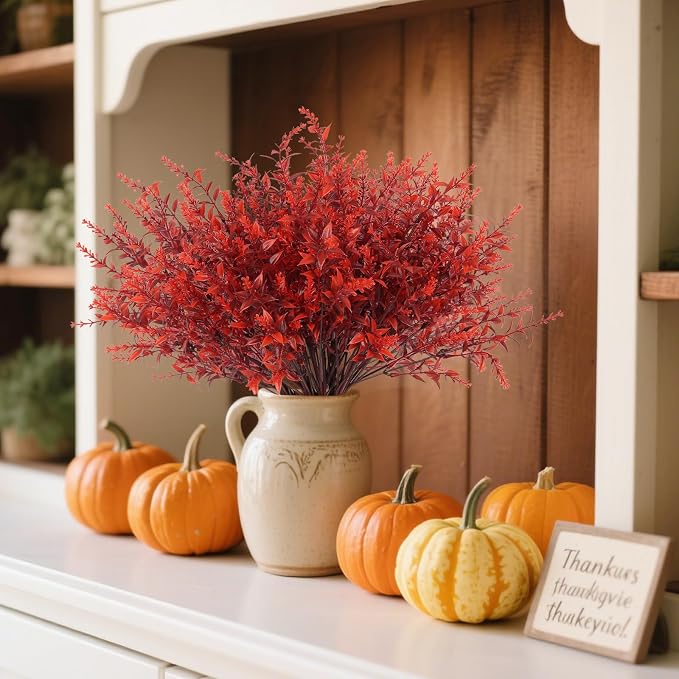 RECUTMS Fake Fall Plastic Flowers Artificial Lavender Plant UV Resistant Flowers Fake Autumn Plant Faux Outdoor Plants Faux Greenery for Party Yard Balcony Thanksgiving Decorations (Wine Red)