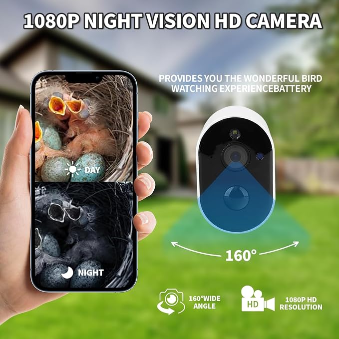 Smart Bird House with Camera Solar Powered, 1080p HD Wireless Outdoor Bird House with Auto Capture Bird Video & Motion Detection, Night Vision, A Bird Box for Wild Birds
