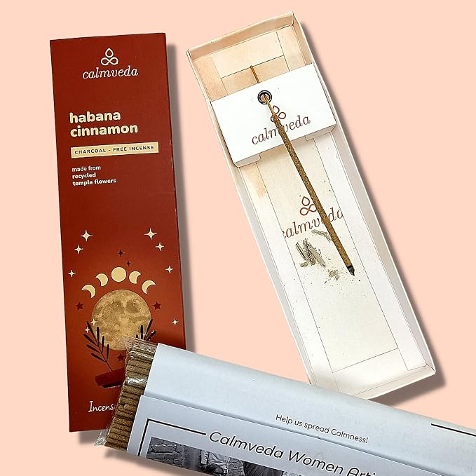 Havana Cinnamon Incense Stick Exotic - Calming Meditation Incense (80 Sticks) Charcoal Free, Made from Upcycled Flowers | Give Gift of Fall Incense with Spicy & Sweet Tobaco Aroma (Incienso de Canela)