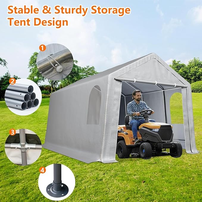 Carport 10x20 ft Heavy Duty Portable Garage, Car Canopy with Removable Doors, Portable Shed Car Shelter, All-Season Tarp for Boat Truck Motorcycle