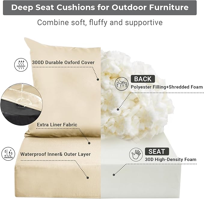 IPYNBAP Outdoor Cushions for Patio Furniture,Outdoor Seat Cushion Set 24 x 24 x 5.75 Inch,Waterproof & Fade Resistant Outdoor Chair Cushions,Deep Patio Chair Cushion with Removable Cover,Beige