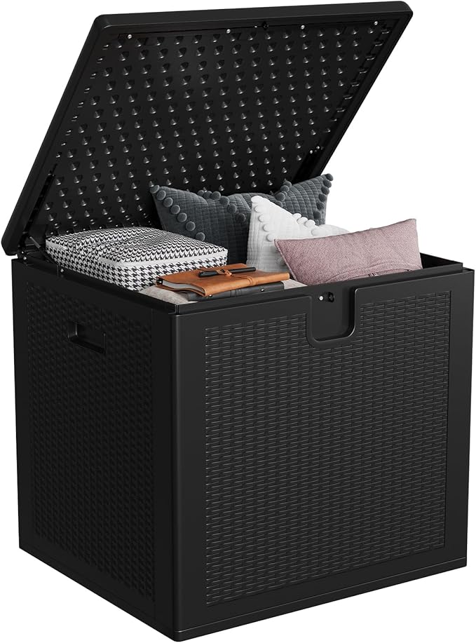 IDEALHOUSE 80 Gallon Resin Deck Box, Waterproof Outdoor Storage Box with Lockable Lid & UV Resistant, Patio Furniture Cushion Storage Container for Garden, Backyard, Poolside (Black)