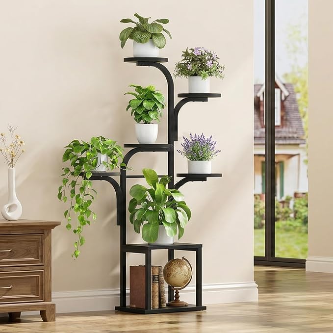 HOOBRO Plant Stand Indoor with Grow Lights, 47.2" Tall Metal Plant Shelf and Plant Stand Indoor, 2 Tier 32.8" Tall Corner Plant Shelf Bundle, BB09DHJ01-BF14HJ01