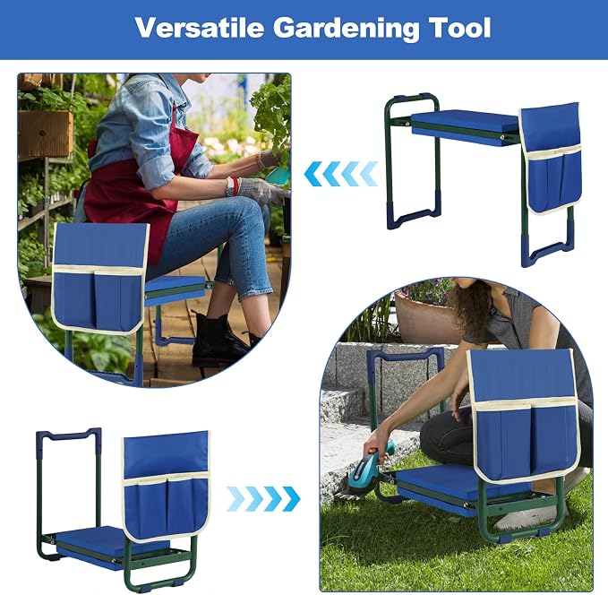 Garden Kneeler Seat with thicker and Wider Soft Kneeling Pad ,foldable Heavy Duty Garden Stool with 2 large Tool Pouches, Portable Garden Bench,Gardening Gift for Women Mum Men sennior and gardeners