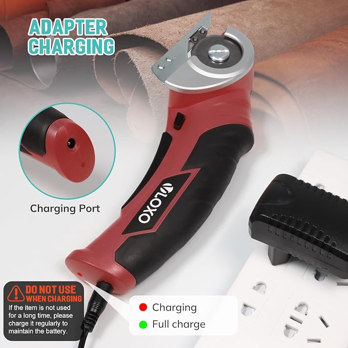 VLOXO 4V Cordless Electric Scissors – Rechargeable Rotary Cutter with Safety Lock for Home Crafting, Warehouse Packaging & DIY Projects, Cuts Cardboard Leather Fabric (Red)