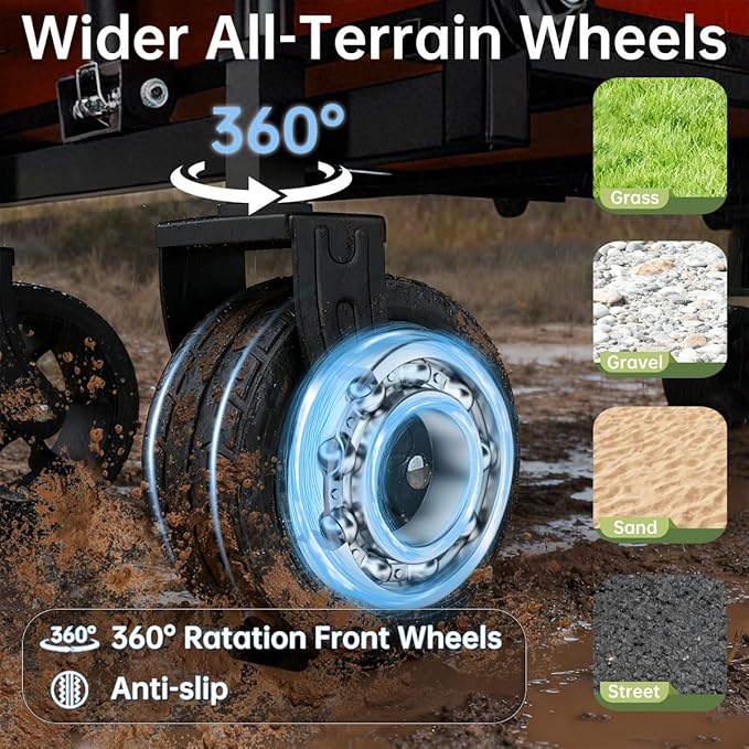 Extra Long Collapsible Wagon Cart, 480LBS Heavy Duty Utility Wagons with All-Terrain Wheels, Foldable Grocery Carts for Gardening, Shopping, Beach, Camping, Red