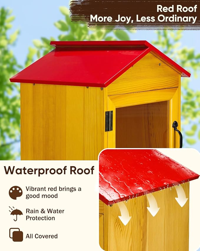 Outdoor Library Book Box Storage, Red Wooden Cabinet Little Literature Box for Neighborhoods Community and Schools Sharing Books, Newspapers, Flyers, Food and Art