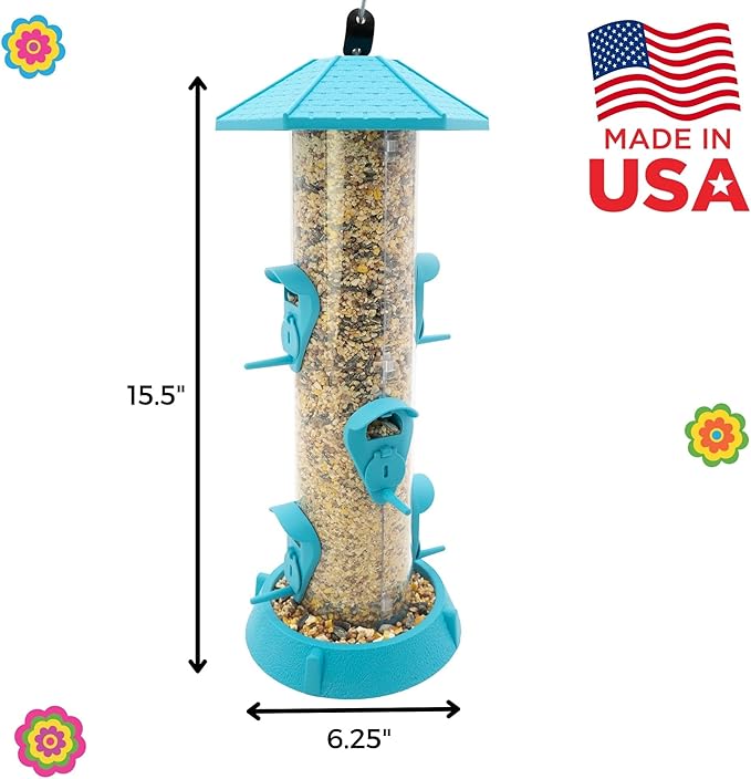North States Village Collection - 2-in-1 Hinged-Port Birdfeeder Fiesta Blue: Hanging Bird Feeder for Outdoors, Holds 1.75 Pounds of Seed