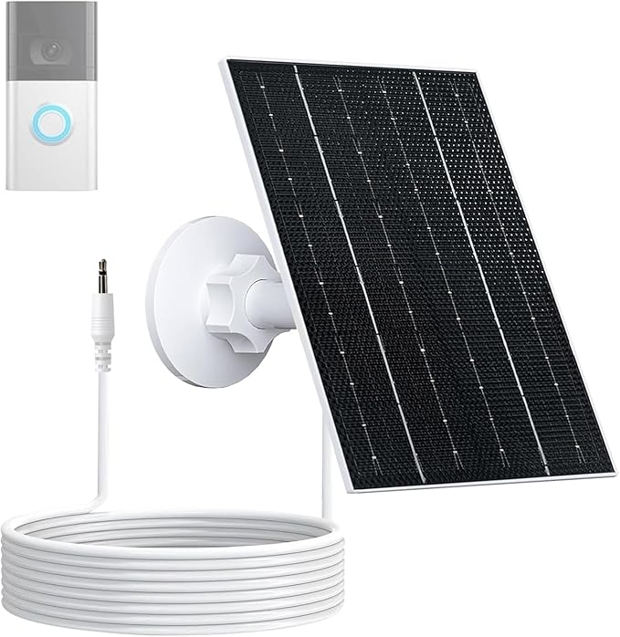 4W Solar Panel with Battery Pack for Ring Video Doorbell 2/3/3 Plus/4, IP65 Waterproof, 360° Adjustable Mount, 16.4ft Cable