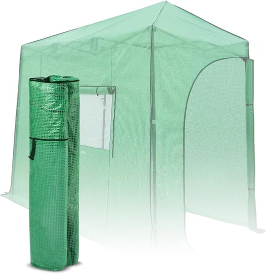 EAGLE PEAK Replacement Cover for 10x5 Portable Lean-to Greenhouse, 2 Roll-Up Zipper Entry Doors and 1 Large Roll-Up Side Window (Frame Not Included), Green