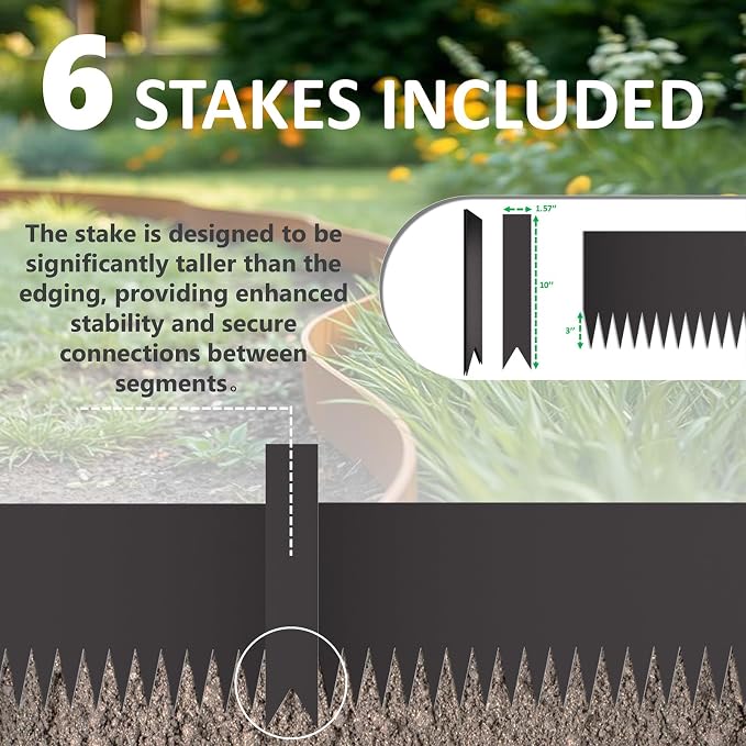 20ft. 6-Pack Galvanized Metal Edging for Landscaping - 40" L x 8" H Metal Landscape Edging with 6 Stakes, Hammer-in Steel Garden Border for Flower beds, Lawn & Yard (Black)