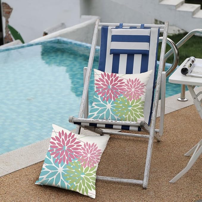 DFXSZ Outdoor Throw Pillow Covers 18x18 Inch Set of 2 Waterproof Spring Summer Geometric Elegant Pink Blue Green Outdoor Easter Pillow Covers for Patio Funiture Garden Couch 168B18