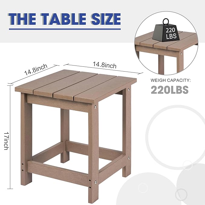 LZRS Square Patio Side Table, Heavy Duty HDPE Outdoor End Table with Wood Texture, Weatherproof Composite Table for Adirondack Chairs, Deck, Pool, Indoor/Outdoor, No Peeling Cracking(Weathered Wood)