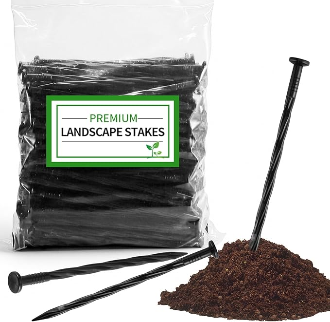 60-Pack 8-Inch Heavy Duty Plastic Landscape Edging Spikes – Spiral Anchoring Nails for Paver Edging, Weed Barrier Fabric, Artificial Turf & Garden Borders – Rust-Free Nylon Stakes