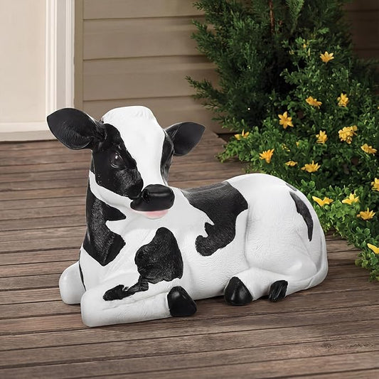 Wenqik Cow Porch Statue Small Cute Figurines for Porch, Resin Farmhouse Decor for Yard, Garden, Patio, Outdoor, Indoor