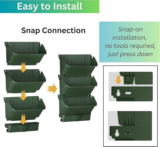 Maxona Vertical Wall Planter for Indoor Plant-Walls Mounted Pot with 2 Drainage Tray 8 Pack, 13 inch Dark Green for Indoors and Outdoor Decor, Plastic Pots Balcony Planters, Plants Hanging
