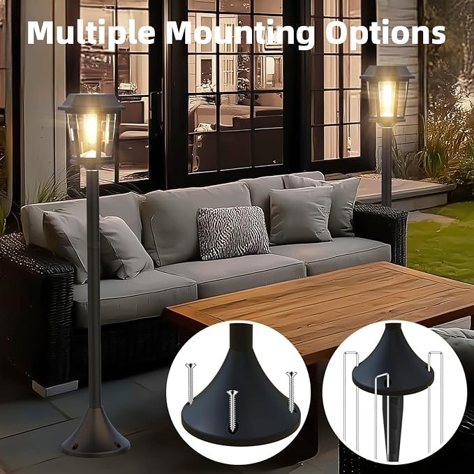 2 Pack Solar Lamp Post Lights Outdoor, 63" Solar Pole Lights for Outside,3000K Warm White Dusk to Dawn Waterproof Floor Lamps for Patio, Yard, Pathway, Driveway
