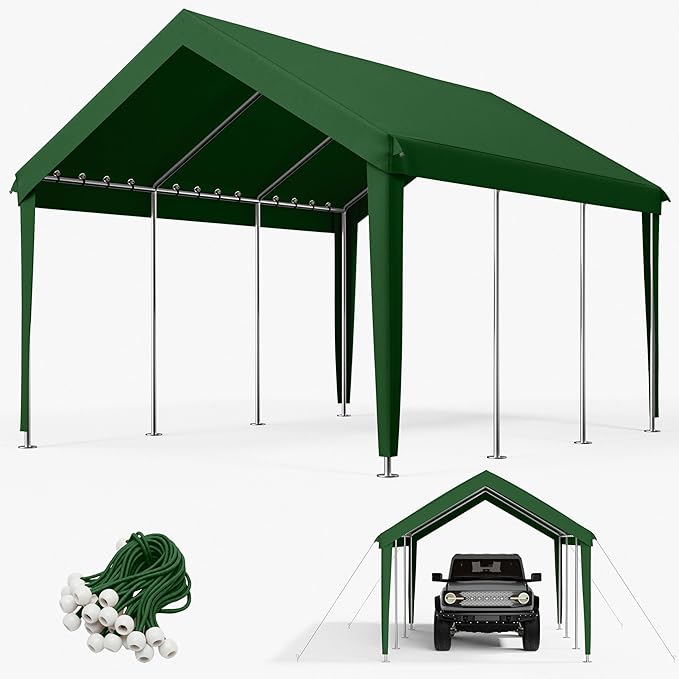 10 x 20 Ft Carport Replacement Cover, Heavy Duty Outdoor Car Tarp Canopy, Waterproof & UV Protected Tear Oxford Tarp with Ball Bungees (Frame is Not Included)