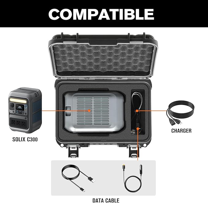 Hard Case for Anker Solix C300 - Portable Solar Generator Hard Shell Case: Waterproof Travel Carrying Storage Box for Anker Power Bank Solix C300 Power Bank Station - for Outdoor Campers & Adventurers