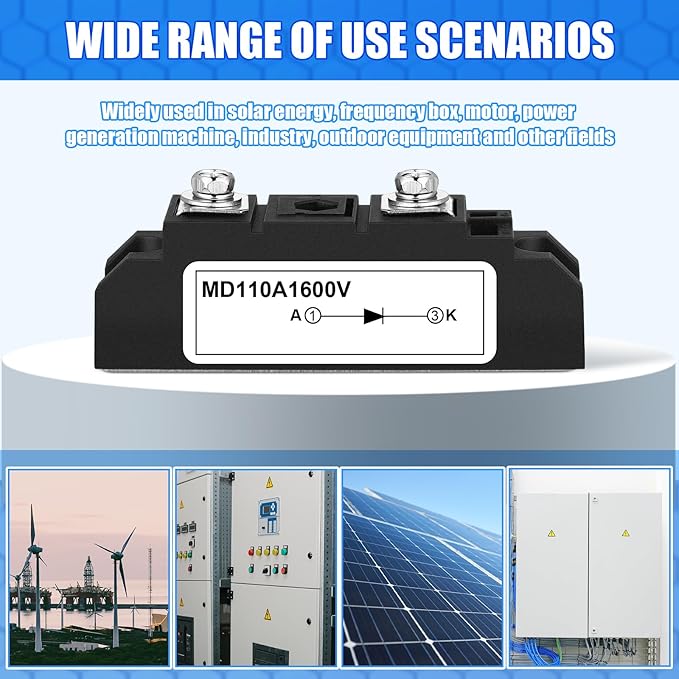 Yexiya 2 Pcs MD 110A (100A)-16 Solar Diode, Anti Reverse One Way Diode Use Voltage Range: AC - 400VAC; DC 3-1000V; Applied in Photovoltaics, Solar Energy Panels 12V 24V 48V