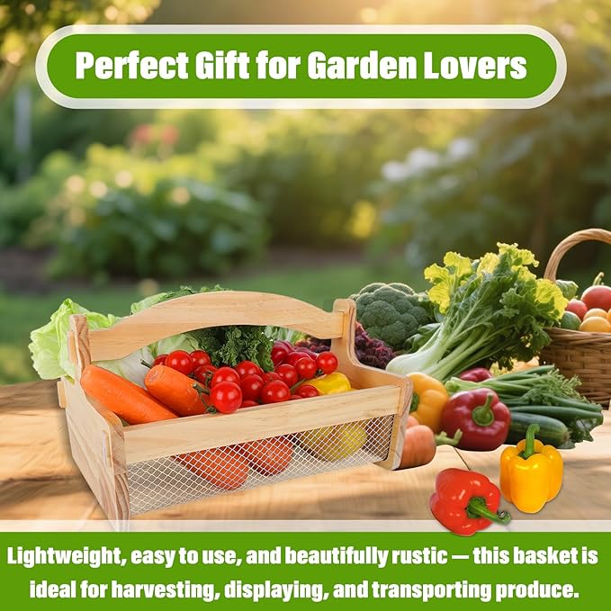 Garden Hod Harvest Basket with Rustproofed Mesh Wire for Vegetable Gardening and Farmhouse Decor,Picnic Basket Gardener Gift Spring for Washing Holding(13.4"L X 9.06"W X 4.33"H)