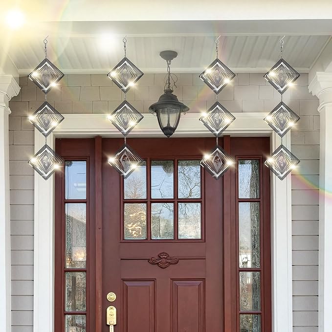 CHONOVO Bird Deterrents for Outside, 12 Discs 4 Set Reflective Eagle Wind Spinners, 3D Bird Scare Devices to Keep Woodpecker Pigeon Away, Outdoor Hanging Bird Reflectors for Patio, Roof, Garden, Yard