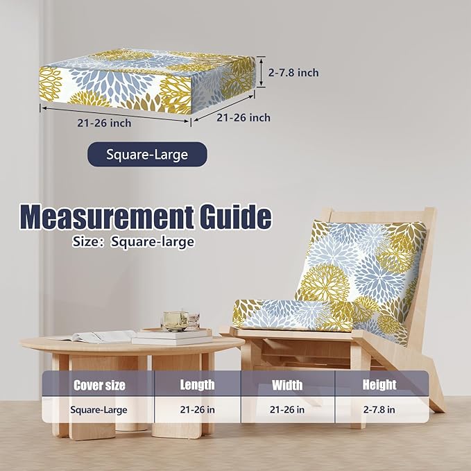 14Pcs Patio Stretch Cushion Covers, Outdoor Couch & Sofa Replacement Slipcovers for Patio Furniture Cushion Covers, Washable Reusable Furniture Protector, Square Large, Floral
