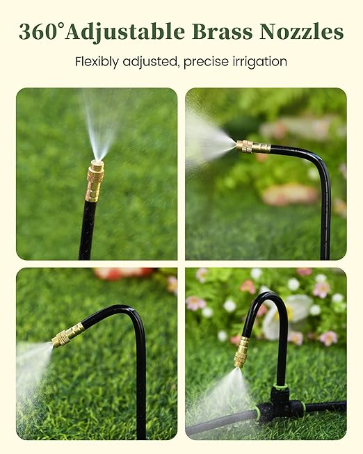 RAINPOINT Drip Irrigation System, No Pipe, only 6pcs Adjustable Copper Nobbles for Greenhouse, Lawn, Raised Beds, Outdoor Plants, 360°Adjustable and Quick Connectors