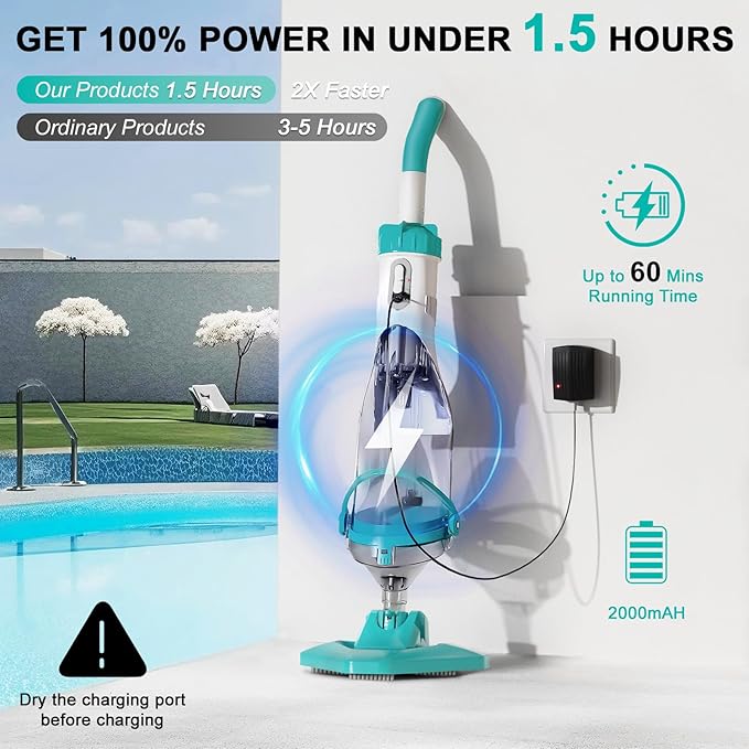 Handheld Hot Tub Spa Pool Vacuum, 19 gallons/min, Cordless Rechargeable Pool Vacuum for Above Ground Pool, 60 Mins Running Time, Ideal for Leaves, Cleaning Debris and Sand Underwater