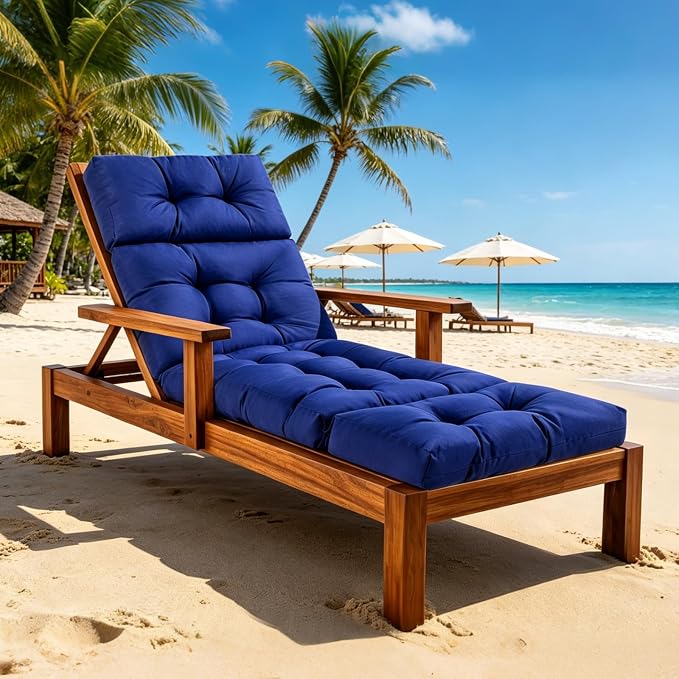 Patio Chaise Lounge Cushions, 70.5"x21"x4" Waterproof Replacement Beach Pool Lawn Outdoor Lounge Chair Cushion, Non-Slip Bottom & Secure Ties for Outdoor Furniture，Dakr Blue, 1Count