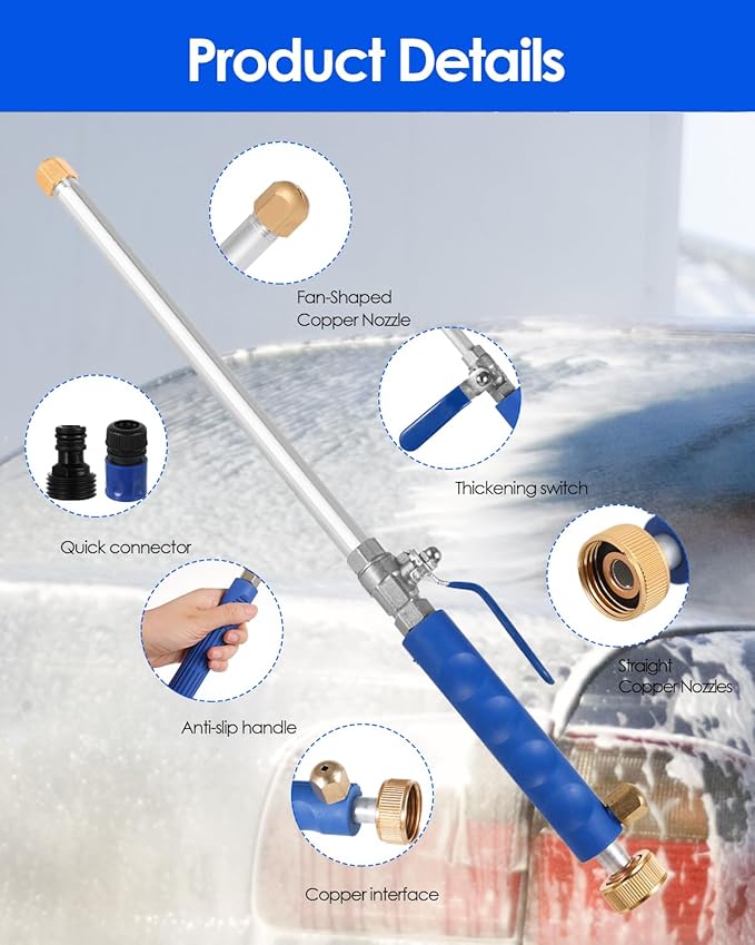 Jet Nozzle for Garden Hose 2-in-1 Jet Nozzle High Pressure Hose Nozzle with 2 Different Nozzles and Hose Quick Connectors for Car Pet Garden Cleaning
