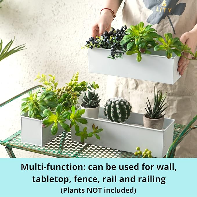 LaLaGreen Wall Planter (3 Pack, 12 Inch) Wall Hanging Plant Holders White, Large Long Rectangular Metal Wall Mounted Flower Pots, Window Sill Planters Box Fence Railings Garden Floating Shelve Outdoor