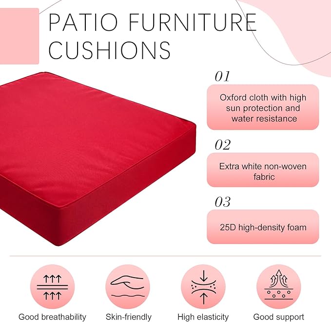DoubleFill 1 Pcs Outdoor Ottoman Cushion 23"x19"x3" Waterproof Fade Resistant Outdoor Footstools Cushion Removable Patio Ottoman Cushions with Adjustable Fixing Strap for Stool (Red)