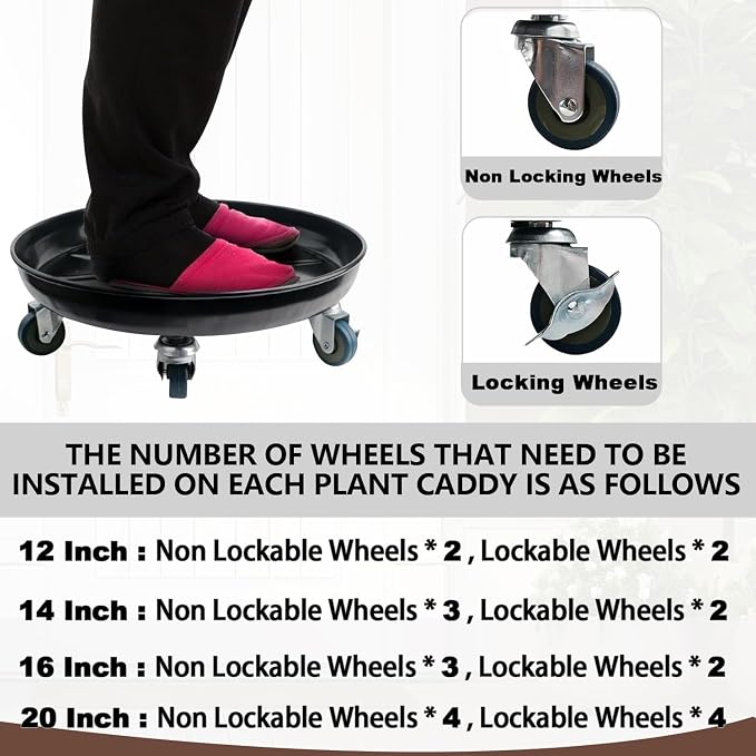 Plant Caddy with Wheels 14 Inch 2 Pack, Heavy Duty Metal Plant Stand & Dolly with Lockable Casters, Holds 200 lbs for Indoor Outdoor Large Flower Pots, Black