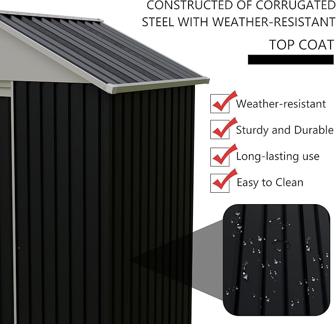 KEIKI 6x4 FT Outdoor Storage Shed with Rack, Metal Garden Shed with Storage Shelves, Bike Storage Tool Cabinet Box for Lawn, Backyard, Patio