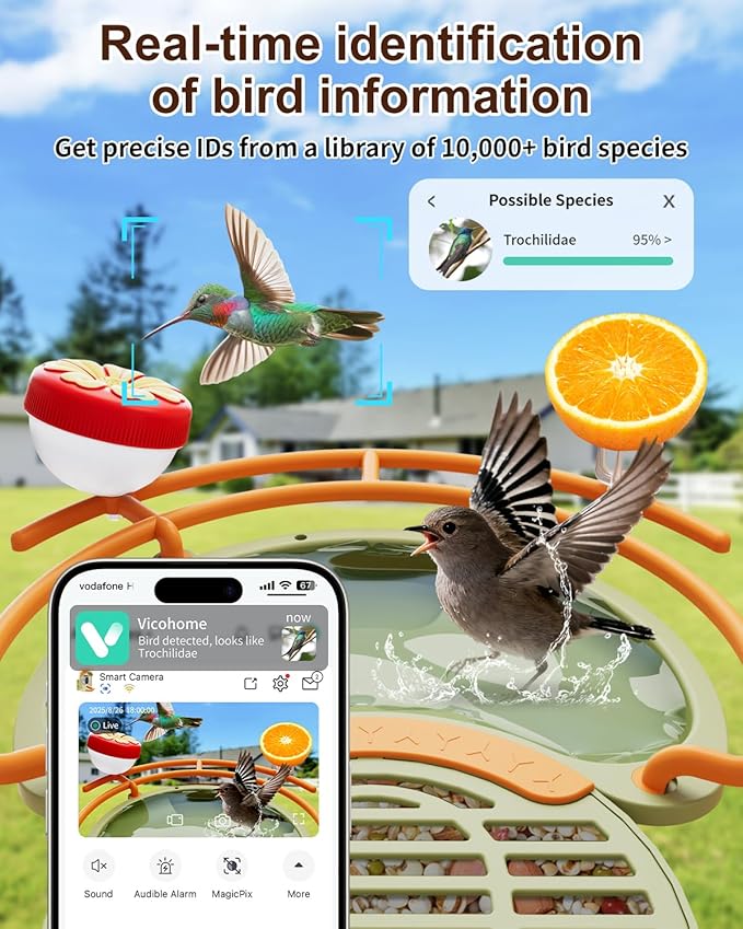 Bird Feeder with Camera, 2K HD Camera Birds Feeder with Bath Wireless Outdoor, Solar Powered Bird Watching with APP Control, Night Vision, Motion Detection Alerts, IP66 Birdfeeder for Backyard, Green