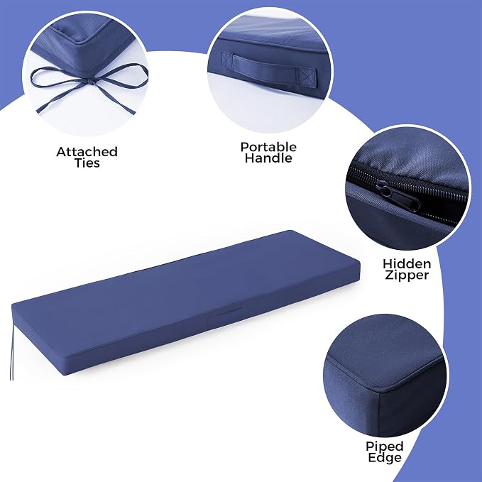 IPYNBAP Outdoor Bench Cushions for Outdoor Furniture, 48x18x3 Inch, Waterproof Bench Pillow, Fade Resistant Long Bench Seat Pads for Garden, Indoor, Porch Swing, Navy Blue