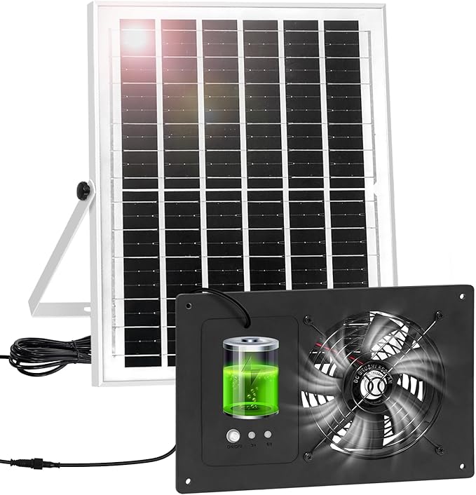 Solar Fan for Chicken Coop with 16.4Ft Cable,3/6H Timer, Waterproof Greenhouse Fans for Shed, Chicken Coop,Ventilation