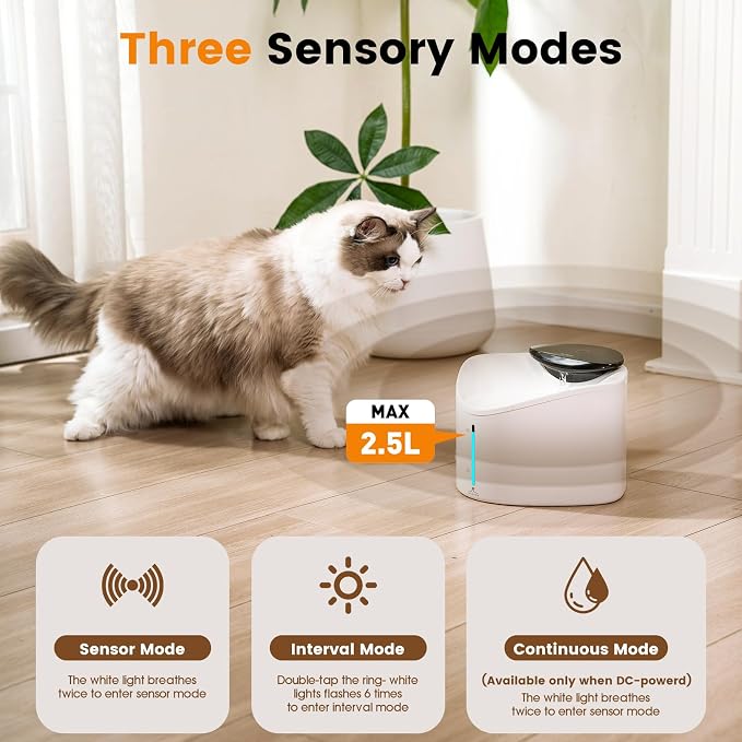 Wireless Cat Water Fountain with Smart App Monitoring, BPA-Free Ensure Safety, 2.5L/84oz Pet Water Fountain, Increase Water Intake, Ultra-Quiet Automatic Cats Dog Dispenser with Hydration Tracking
