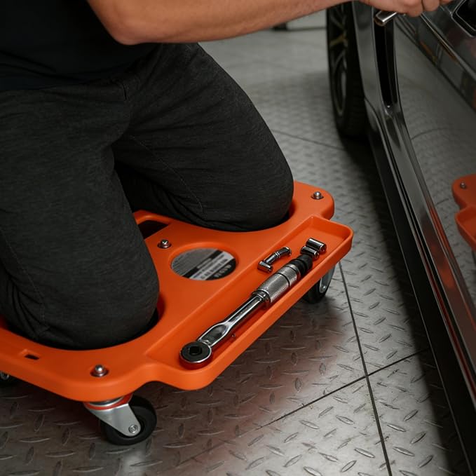 Rolling Knee Creeper - Floor Kneeling Pads, 360 Swivel Castors, Built-in Tool Tray, Foam Cushion, Home-Workshop-Garage-Auto Repair Accessory