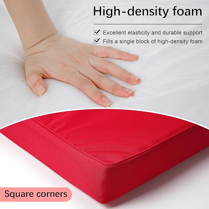 DoubleFill 2 Pcs Outdoor Ottoman Cushion 23"x19"x3" Waterproof Fade Resistant Outdoor Footstools Cushion Removable Patio Ottoman Cushions with Adjustable Fixing Strap for Stool (Red)