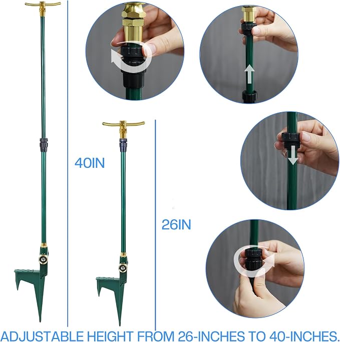LIULO TOOL 2 Pack 3-Arm Garden Sprinkler, High-Rise Lawn Sprinkler with Adjustable Telescoping Rod and Spike Base, 360 Degree Rotation Irrigation Tool for Large Area Yard Lawn Garden