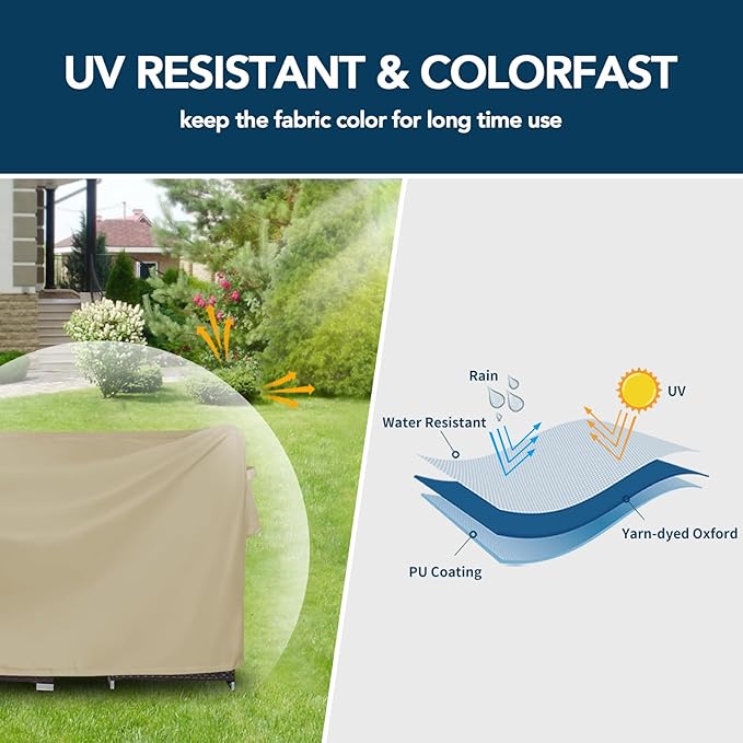 Easy-Going Rectangle Patio Furniture Cover Waterproof Outdoor Dining Table and Chair Cover Anti-UV Outside Sectional Sofa Set Covers (98"L x 78"W x 32"H, Camel)