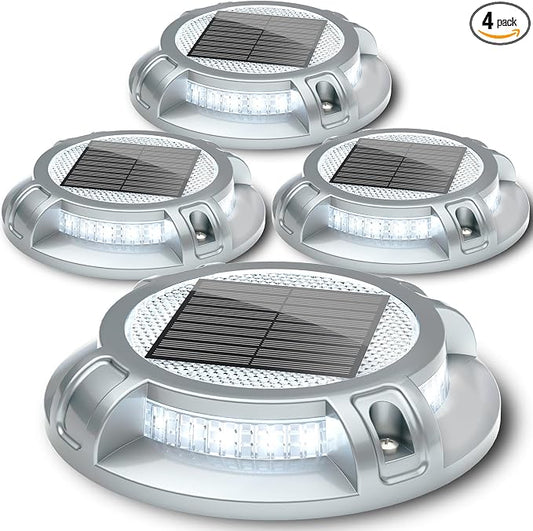SIEDiNLAR Solar Driveway Lights Outdoor 4 Modes 40 LEDs Deck Driveway Markers Marine Dock Light Waterproof for Ground Walkway Pathway Step Garden Yard, White/Warm Dynamic Lighting (4 Pack)