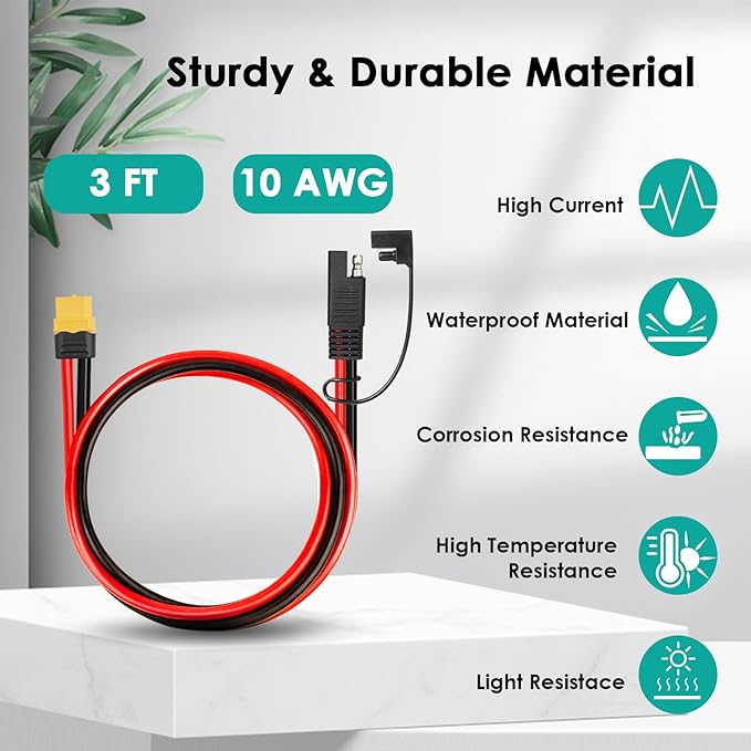 MOOKEERF 10AWG SAE to XT60 Connector Extension Cable 3FT, XT60 Female to SAE Cable With Polarity Reverse Adapter for Portable Power Station Solar Panel Generator